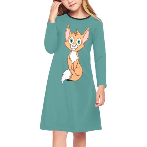 Foxy Roxy Jade Green Girls' Long Sleeve Dress (Model D59)