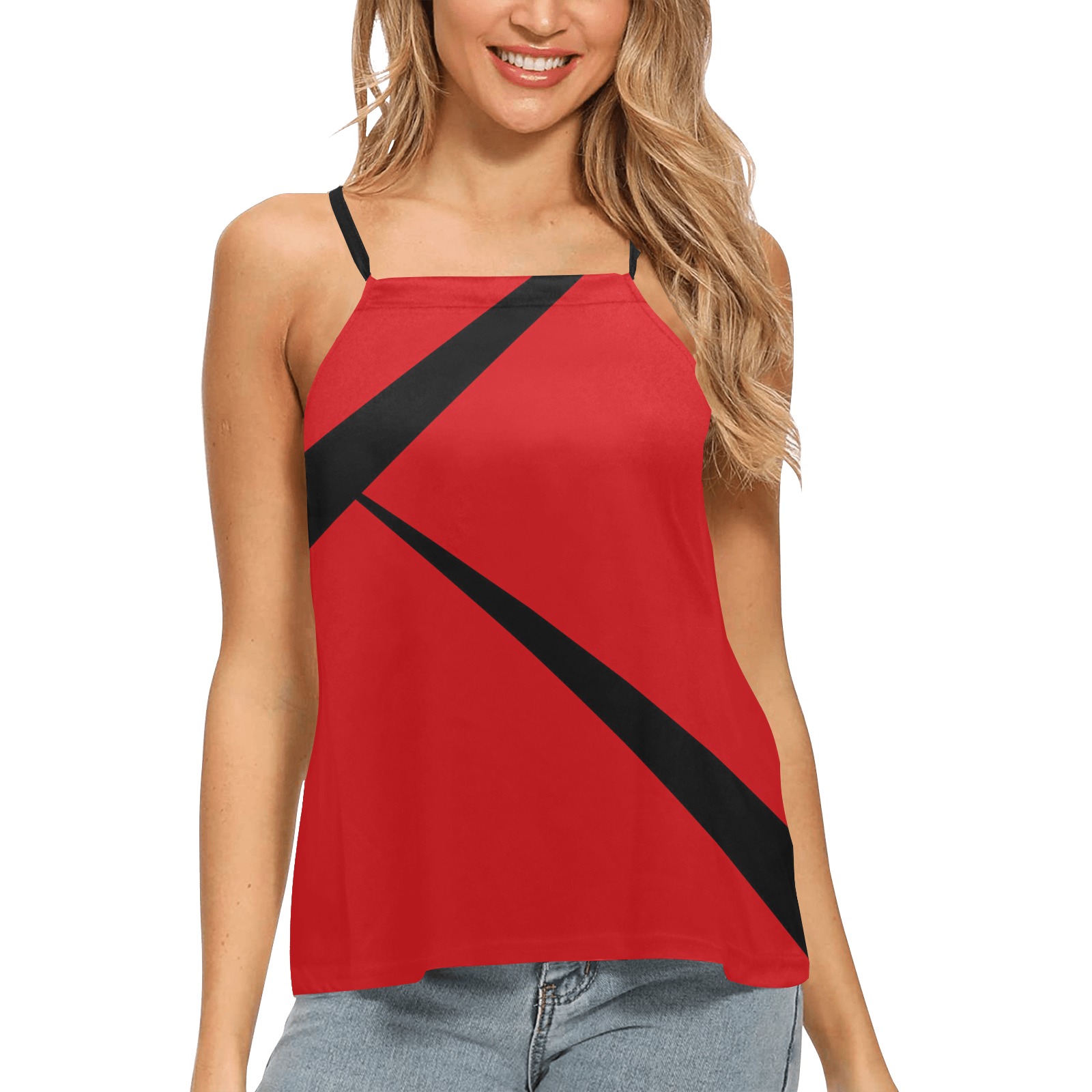 Sexy Red and Black Loose Fit Halter Neck Top (Model T68)