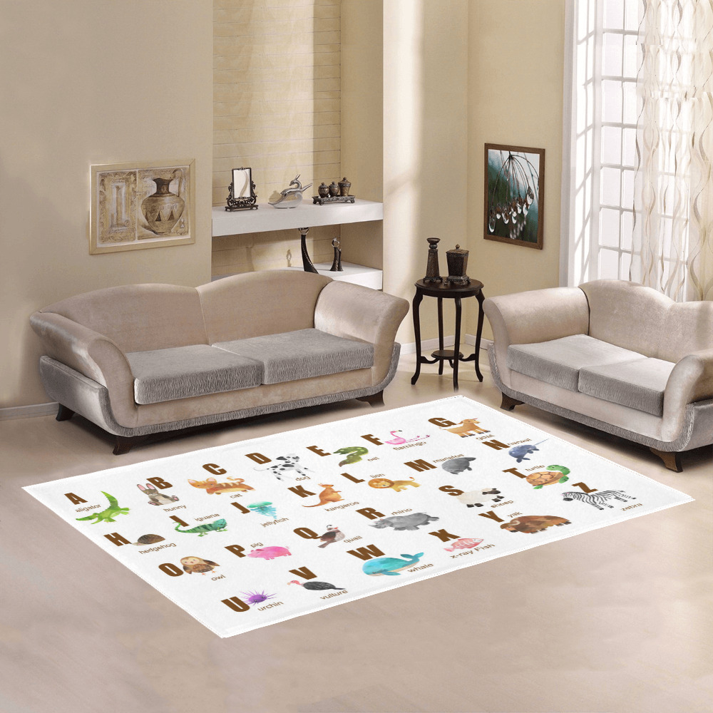 Colorful Alphabet with Animals Area Rug7'x5'