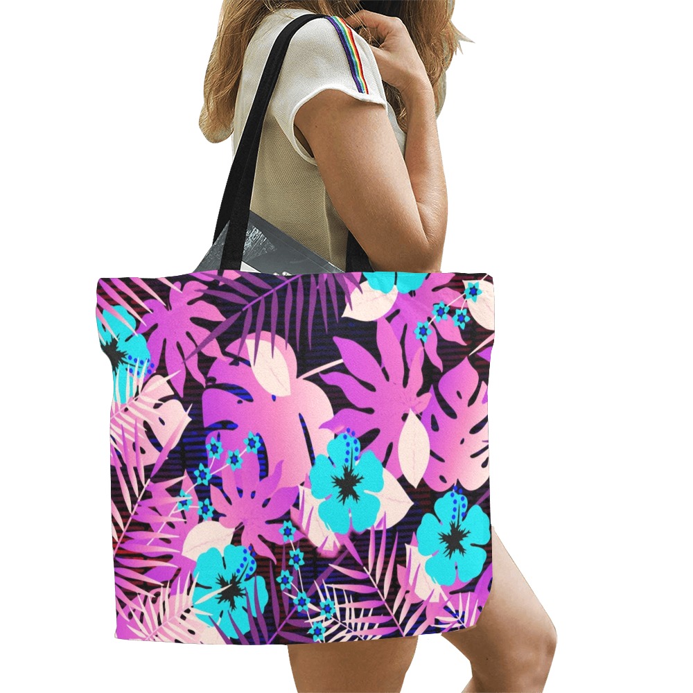 GROOVY FUNK THING FLORAL PURPLE All Over Print Canvas Tote Bag/Large (Model 1699)