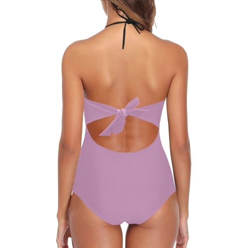 color mauve Lace Band Embossing Swimsuit (Model S15)