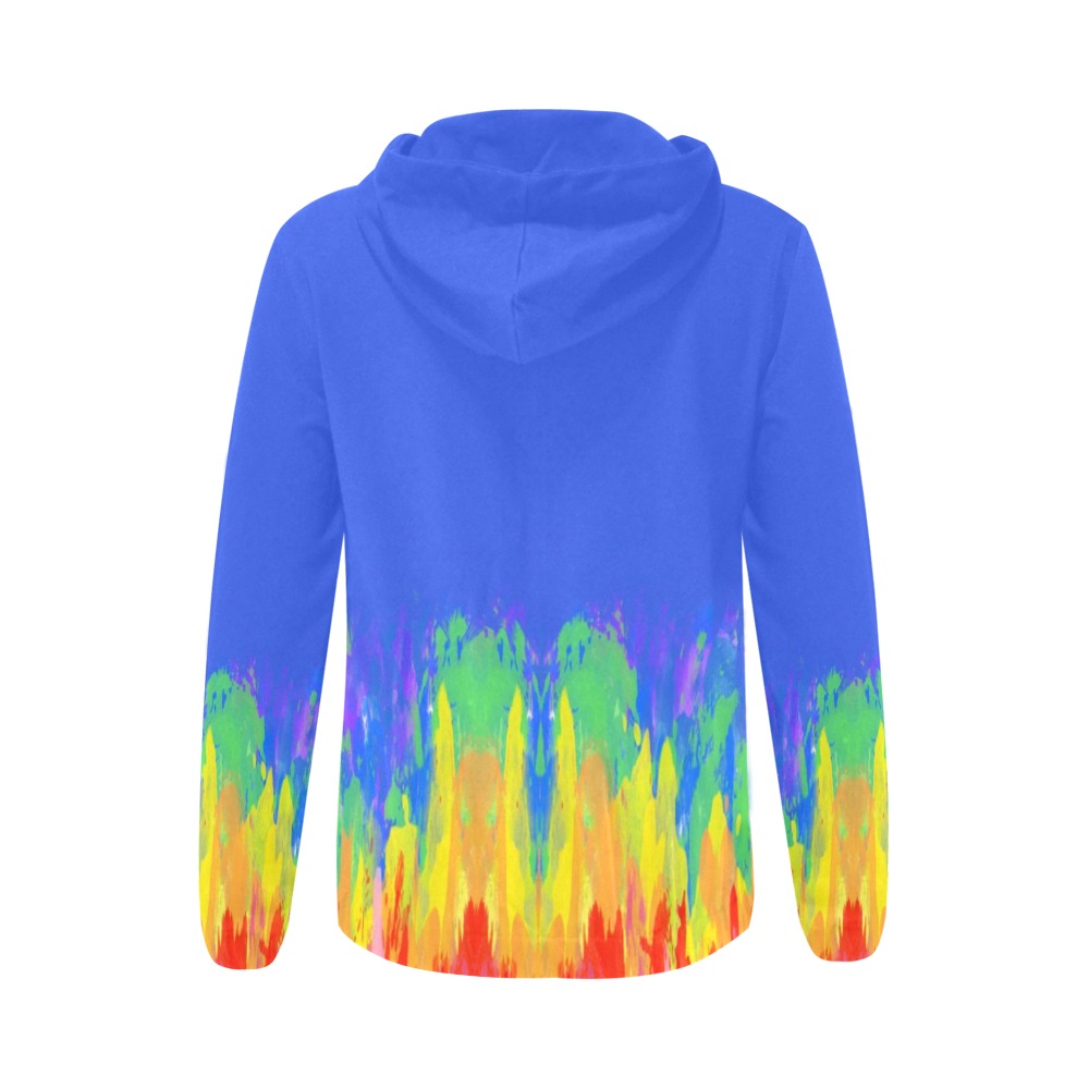 Abstract Paint Flames Blue All Over Print Full Zip Hoodie for Women (Model H14)
