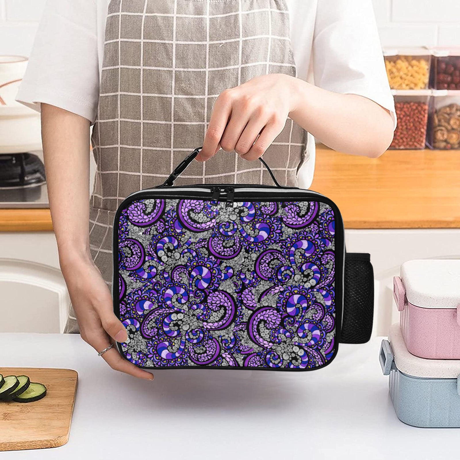 Purple Pulse PU Leather Lunch Bag (Model 1723)