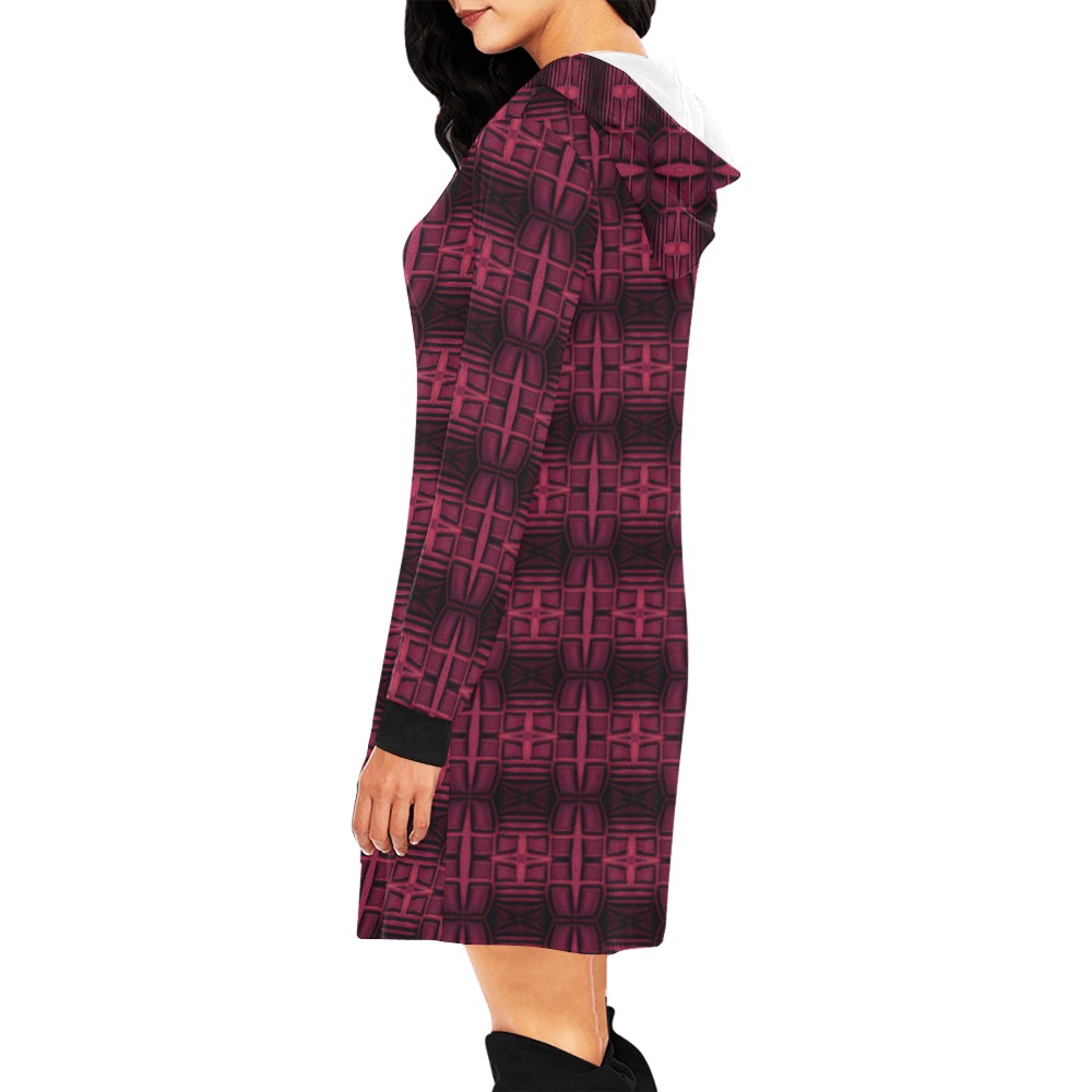 burgundy suede textured pattern All Over Print Hoodie Mini Dress (Model H27)