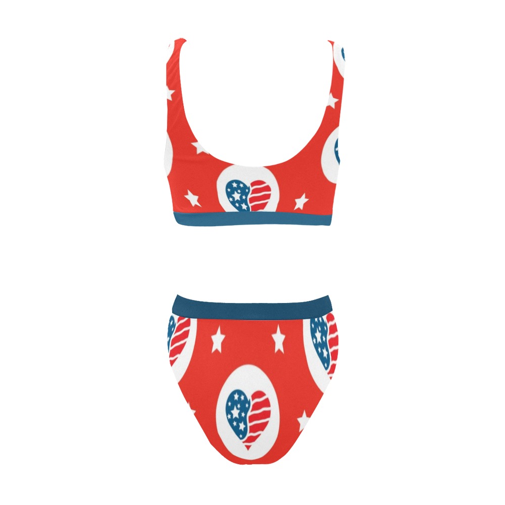 USA Hearts Sport Top & High-Waisted Bikini Swimsuit (Model S07)