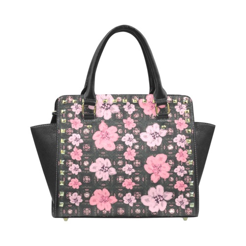 Summertime-Pink Floral Rivet Shoulder Handbag (Model 1645)