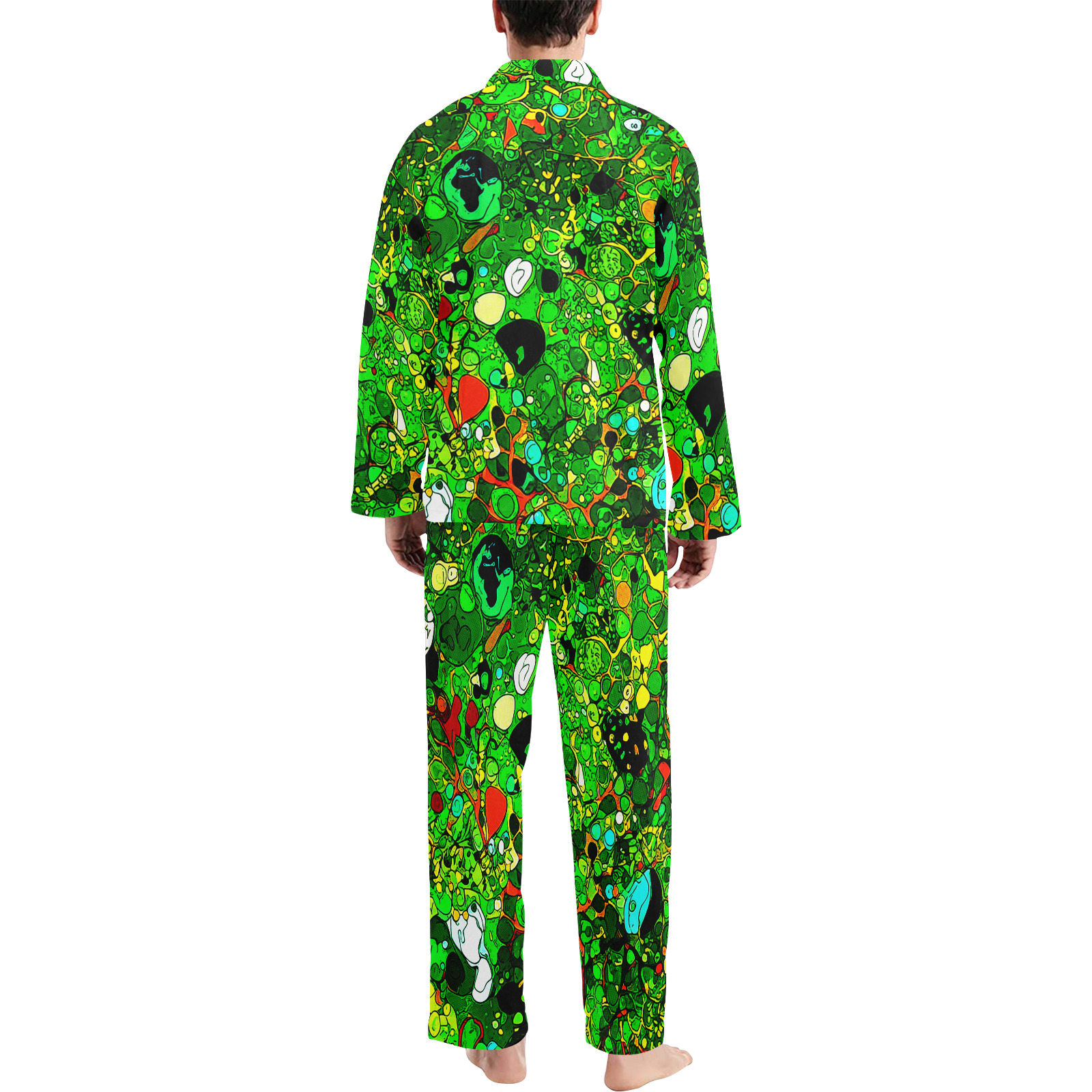 Green Abstract Art 409 Men's V-Neck Long Pajama Set