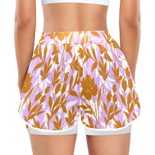 Orange garden on lavender-2 Women's Sports Shorts with Compression Liner (Model L63)