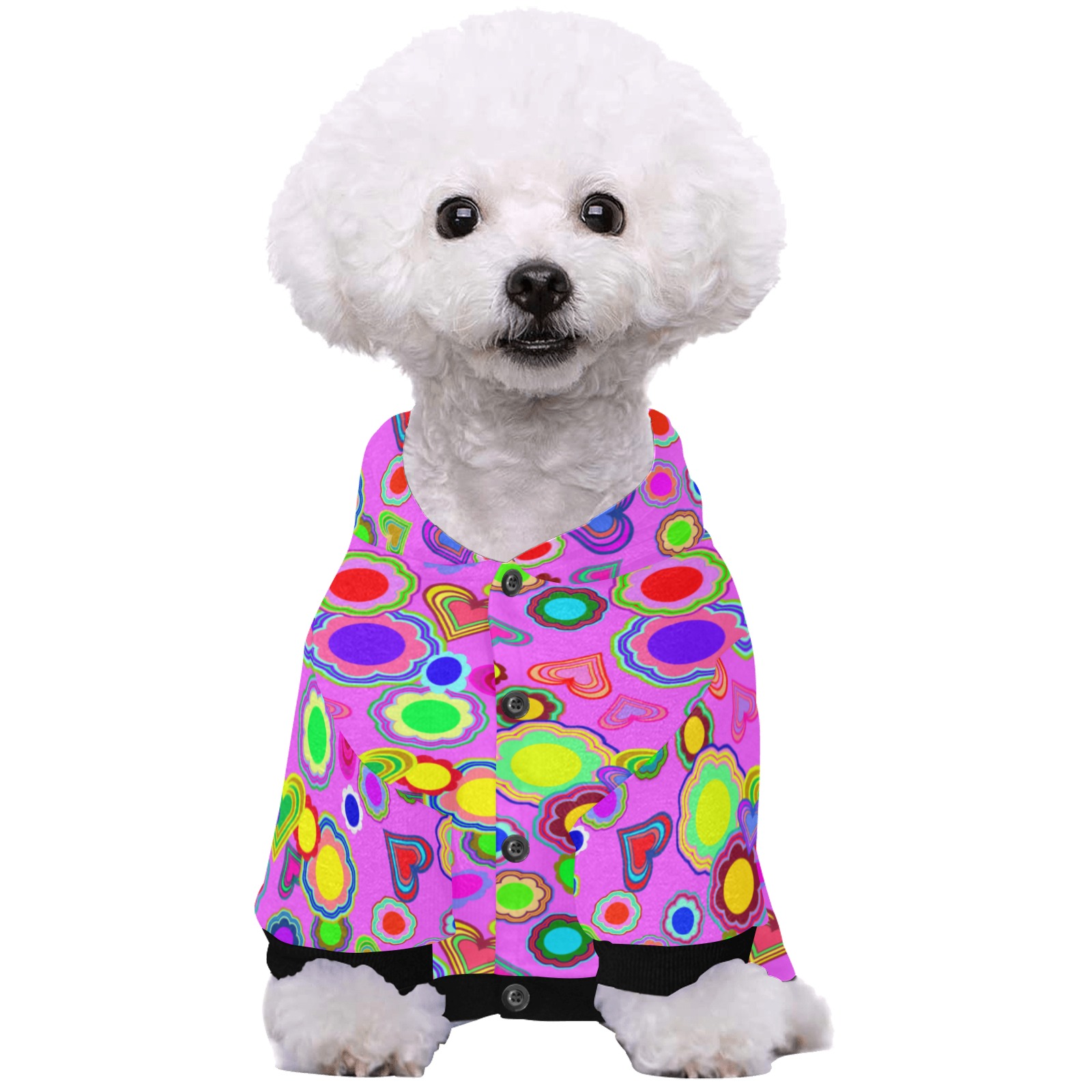 Groovy Hearts and Flowers Pink Pet Dog Hoodie