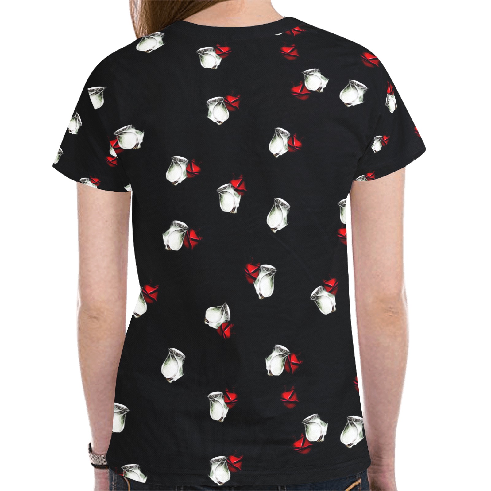 White and Red Roses New All Over Print T-shirt for Women (Model T45)