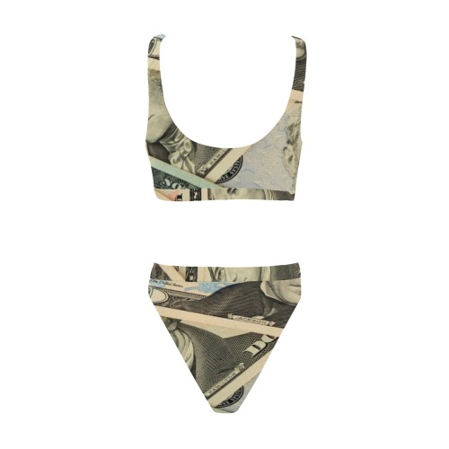 US PAPER CURRENCY Sport Top & High-Waisted Bikini Swimsuit (Model S07)