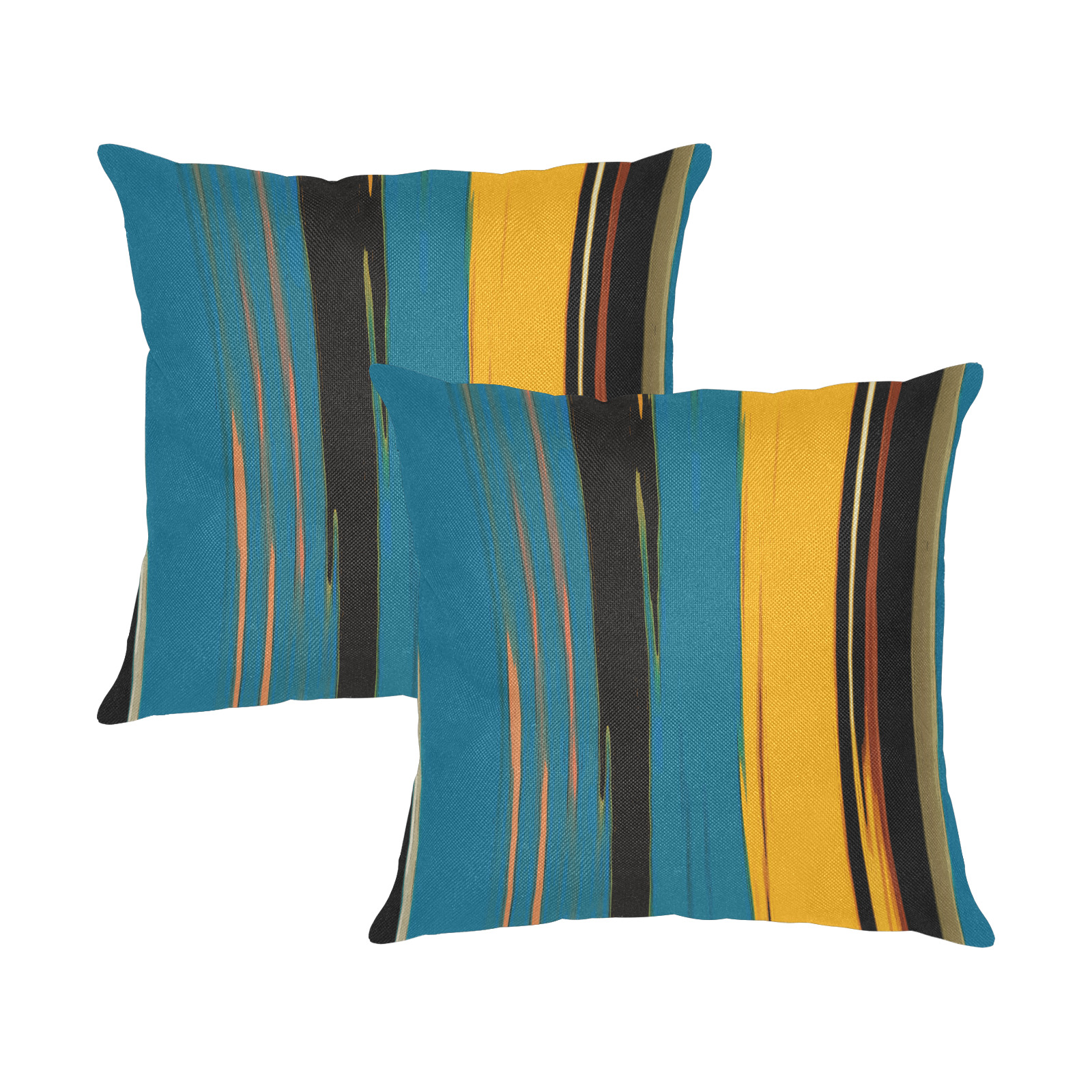 Black Turquoise And Orange Go! Abstract Art Linen Zippered Pillowcase 18"x18"(Two Sides&Pack of 2)