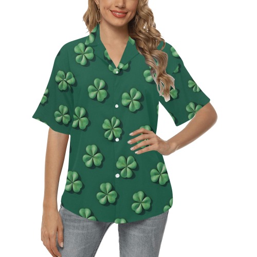 Shamrocks All Over Print Hawaiian Shirt for Women (Model T58)