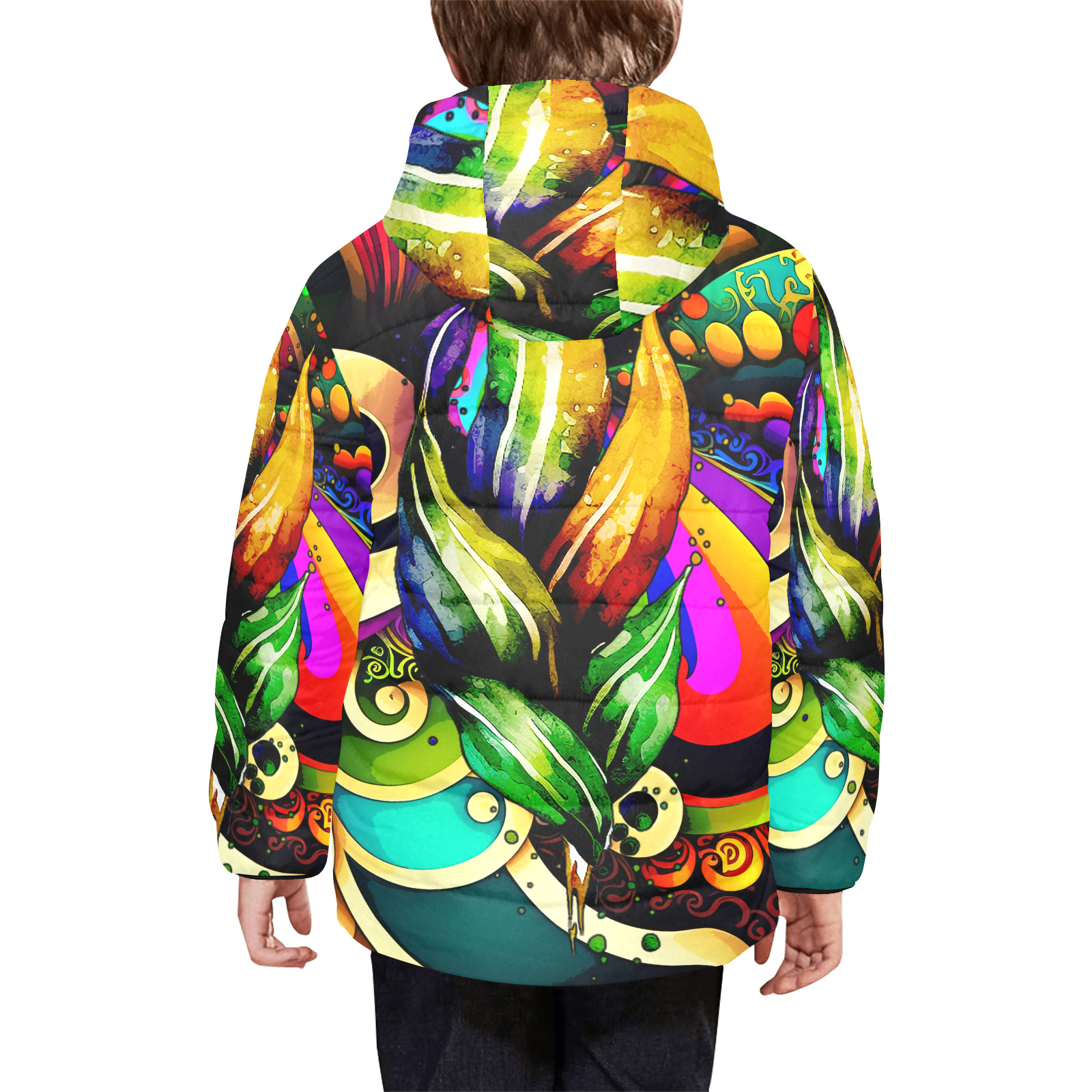 Mardi Gras Colorful New Orleans Kids' Padded Hooded Jacket (Model H45)