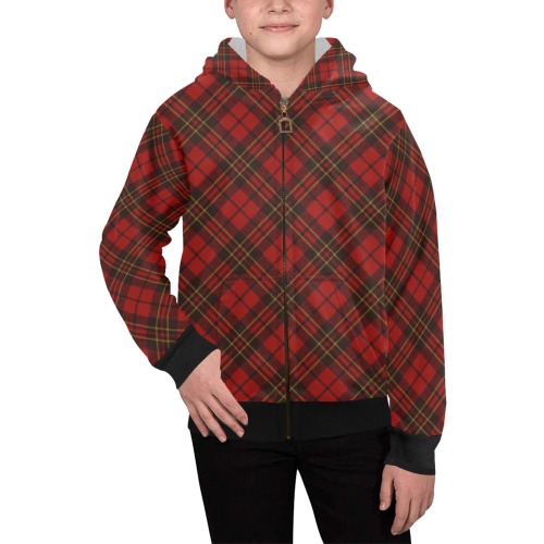Red tartan plaid winter Christmas pattern holidays Kids' All Over Print Full Zip Hoodie (Model H39)