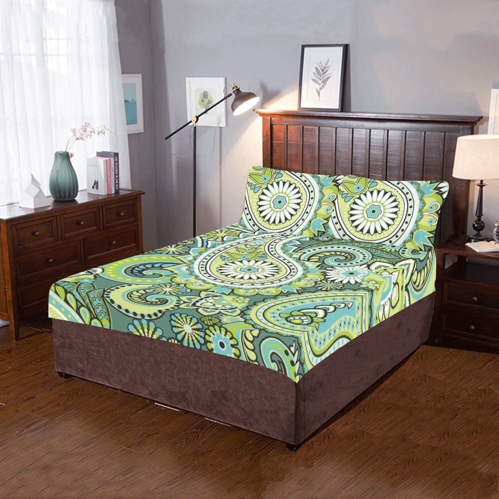 Beautiful Vintage Paisley Green 3-Piece Bedding Set