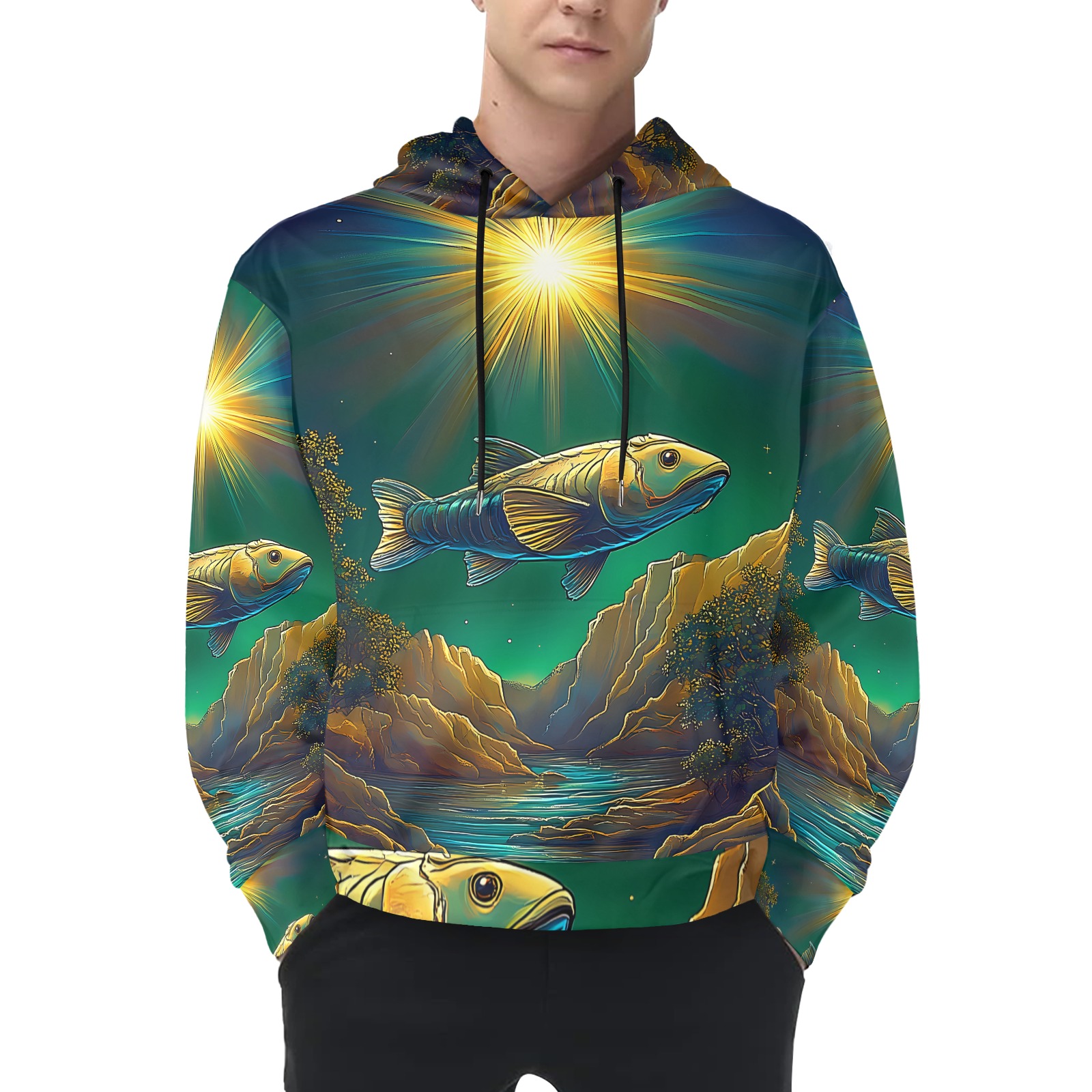 Celestial Swim Men's Long Sleeve Hoodie (Model H55)