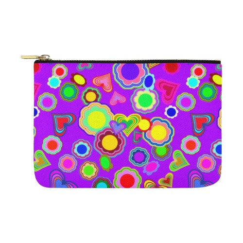 Groovy Hearts and Flowers Purple Carry-All Pouch 12.5''x8.5''