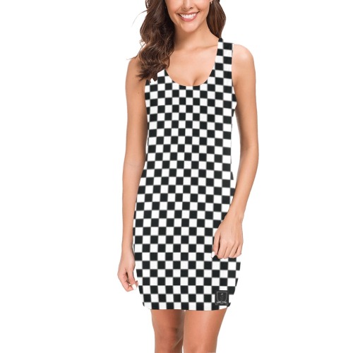 DIONIO Clothing - Ladies' Checkered Medea Vest Dress (Black & White) Medea Vest Dress (Model D06)