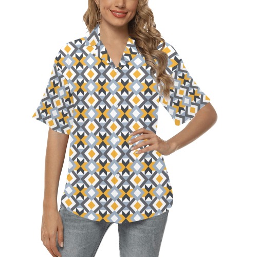 Retro Angles Abstract Geometric Pattern All Over Print Hawaiian Shirt for Women (Model T58)