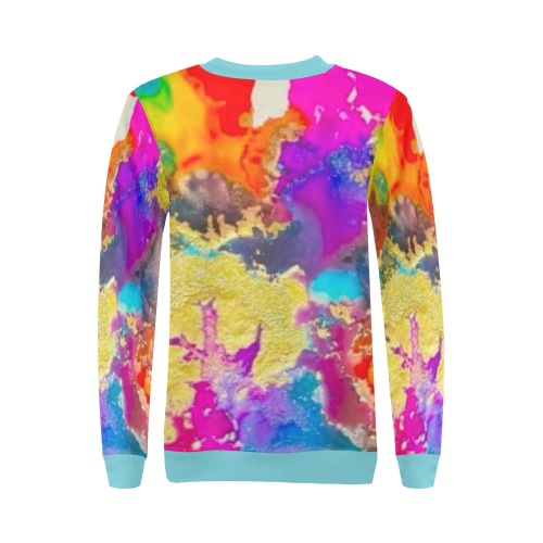 colors- sky blue collar and cuff All Over Print Crewneck Sweatshirt for Women (Model H18)