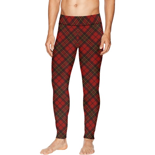 Red tartan plaid winter Christmas pattern holidays Men's All Over Print Leggings (Model L38)