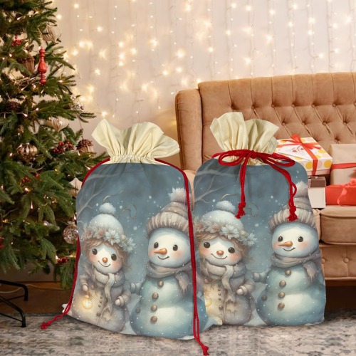 Snowman Couple 3 Pack Santa Claus Drawstring Bags (Two Sides Printing)