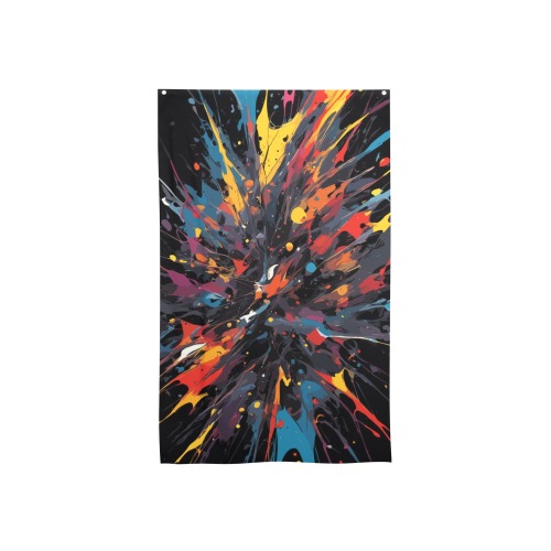 Abstract art of red, yellow, blue paint on dark