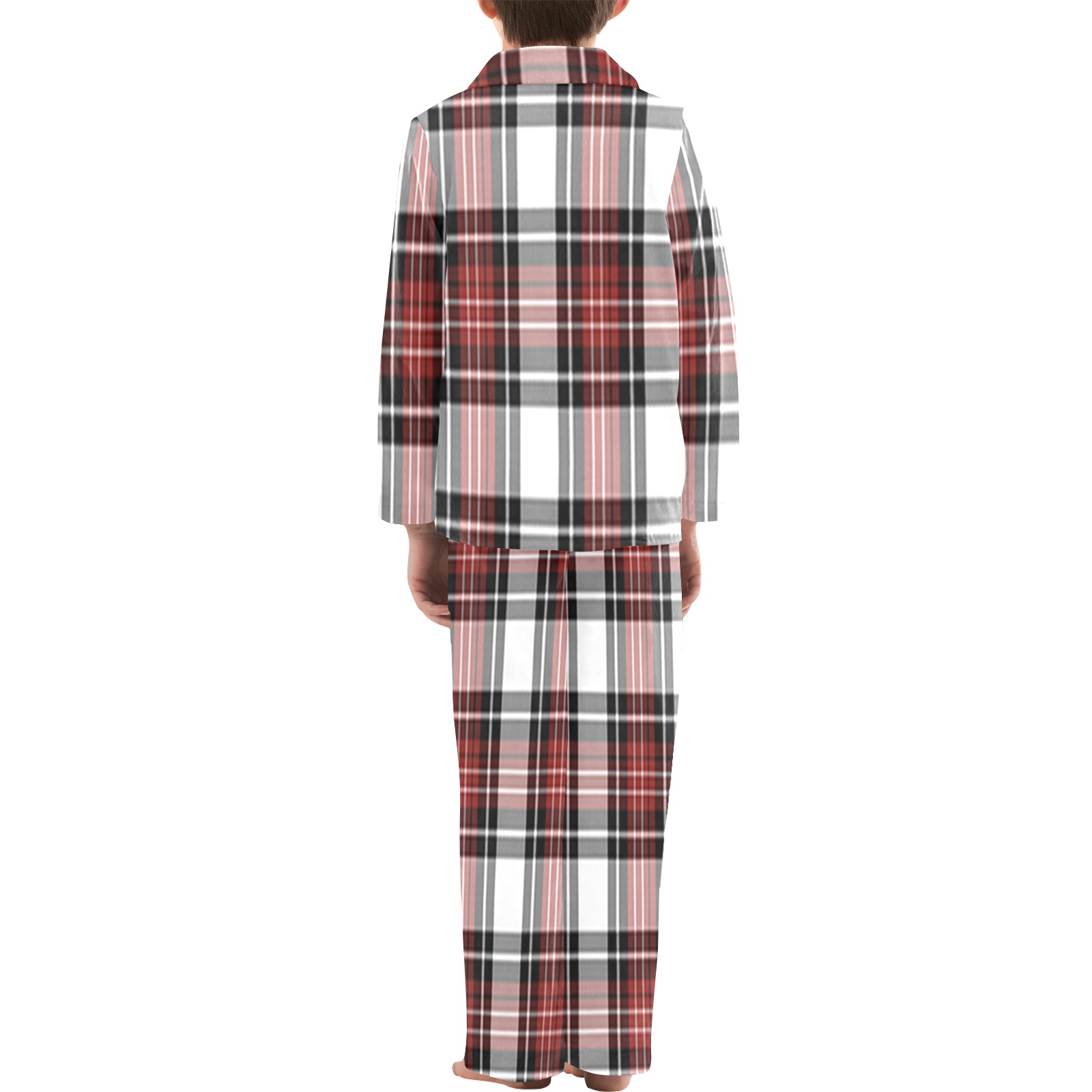 Red Black Plaid Big Boys' V-Neck Long Pajama Set