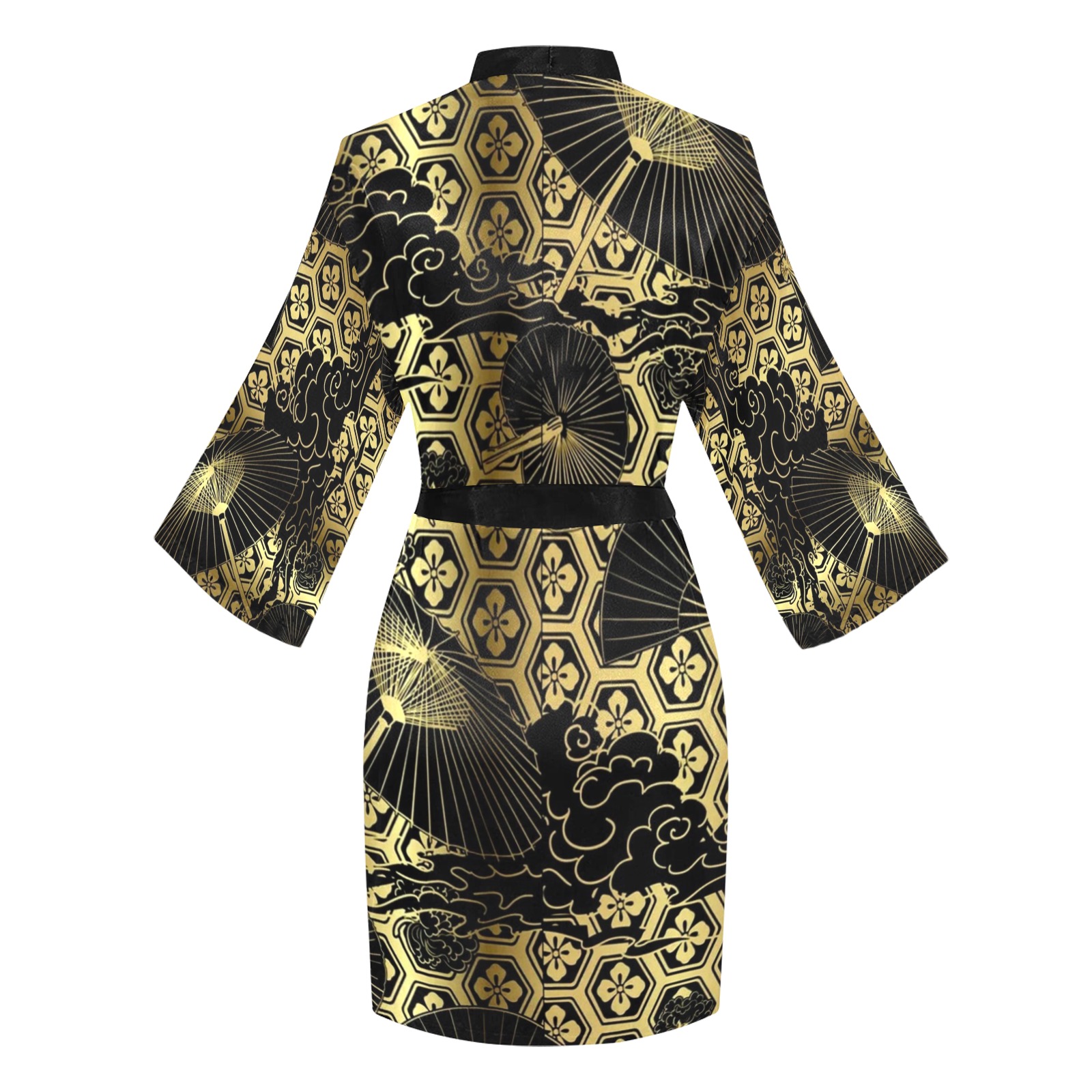 Japanese Gold Screen Pattern Long Sleeve Kimono Robe