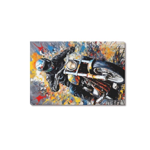 Male motorcyclist drives a bike. Colorful art Upgraded Canvas Print 12"x18"