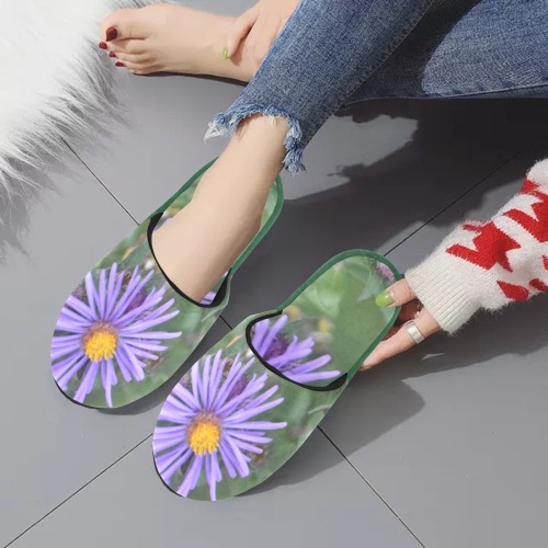 purple flowers Women's Cotton Slippers (Model 0601)
