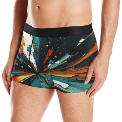 Abstract Blue And Orange 607 Men's Boxer Briefs w/ Custom Waistband (Merged Design) (Model L10)