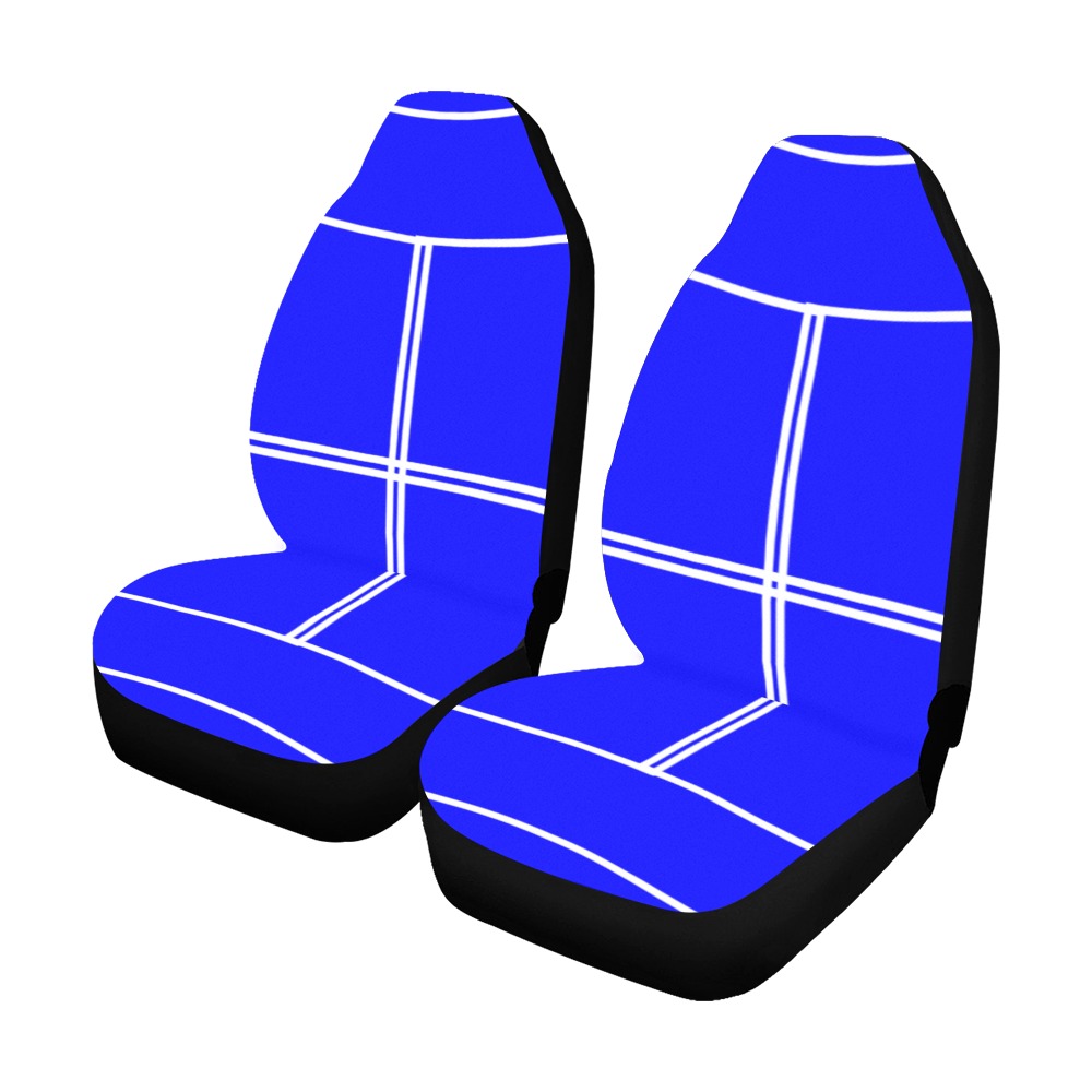 White Interlocking Squares funhouse blue Car Seat Covers (Set of 2