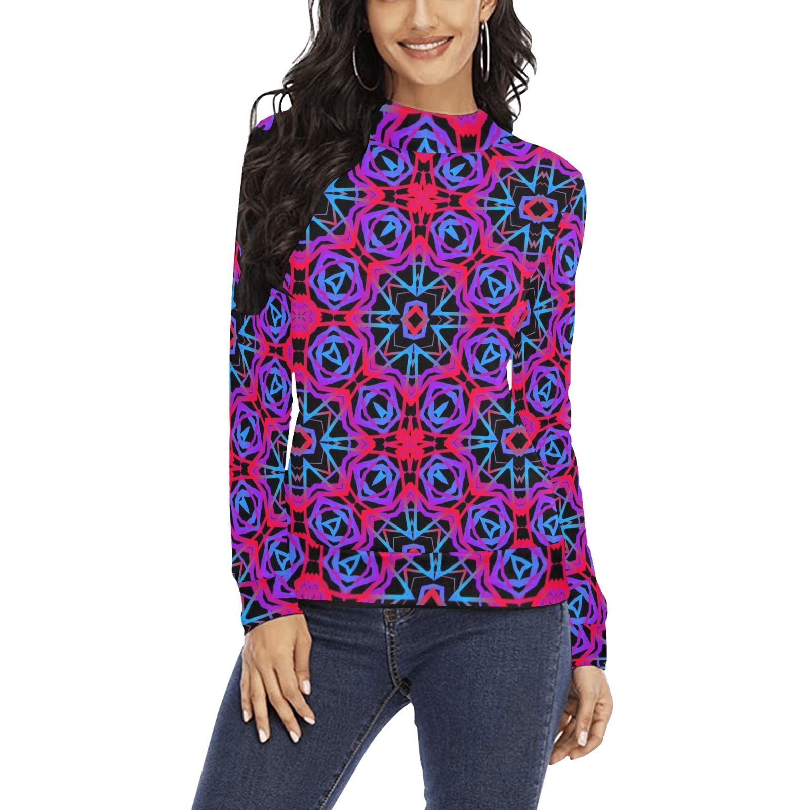 Fractoberry Fractal Pattern 000168WMNS Women's All Over Print Mock Neck Sweatshirt (Model H43)