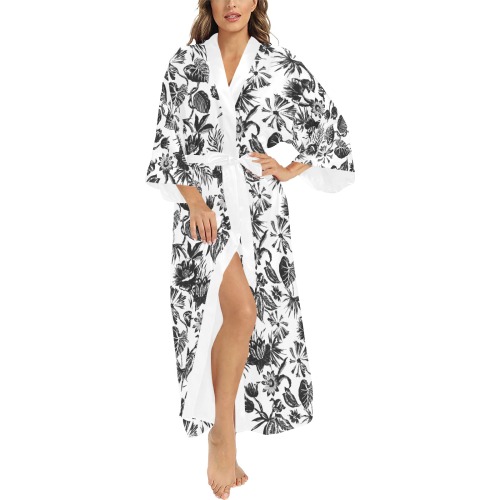 Tropical flowery monochrome Long Kimono Robe