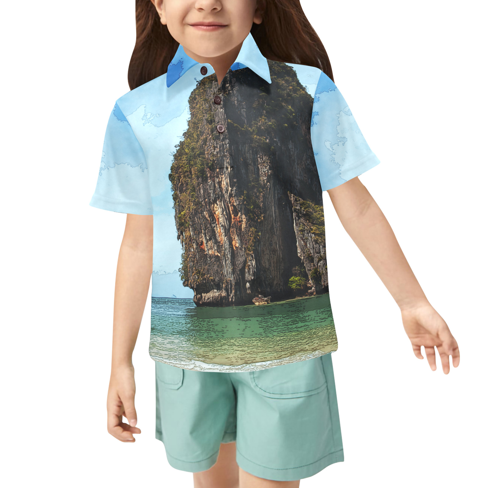 Phra-Nang Krabi Thailand Little Girls' All Over Print Polo Shirt (Model T55)