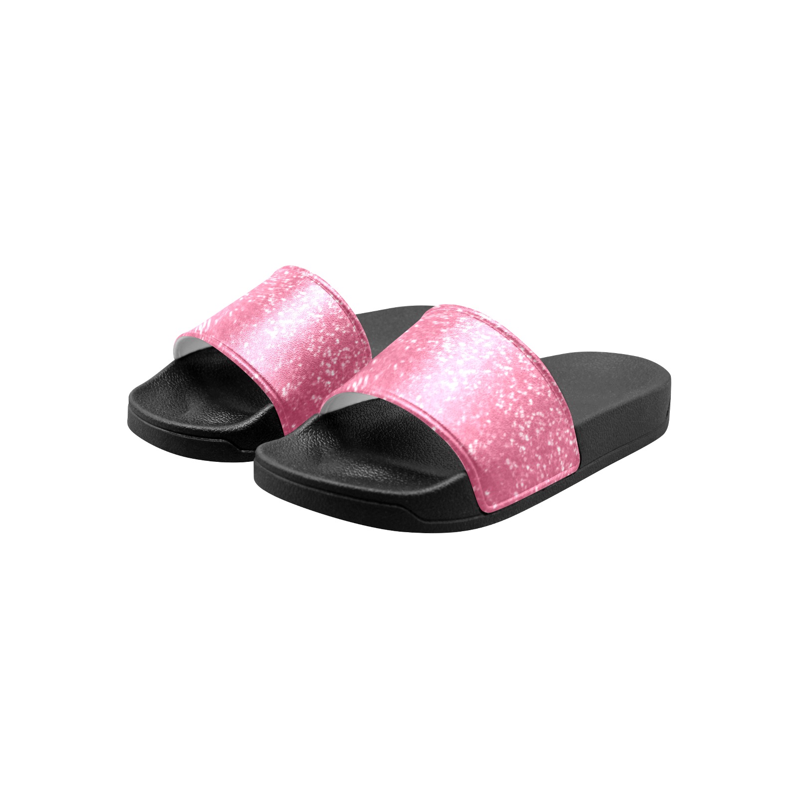 Magenta light pink red faux sparkles glitter Kids' Slide Sandals (Model 057)