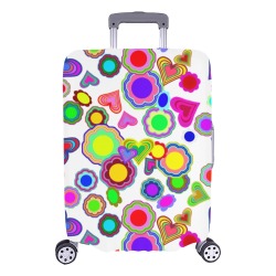 Groovy Hearts and Flowers White Luggage Cover/Large 26"-28"