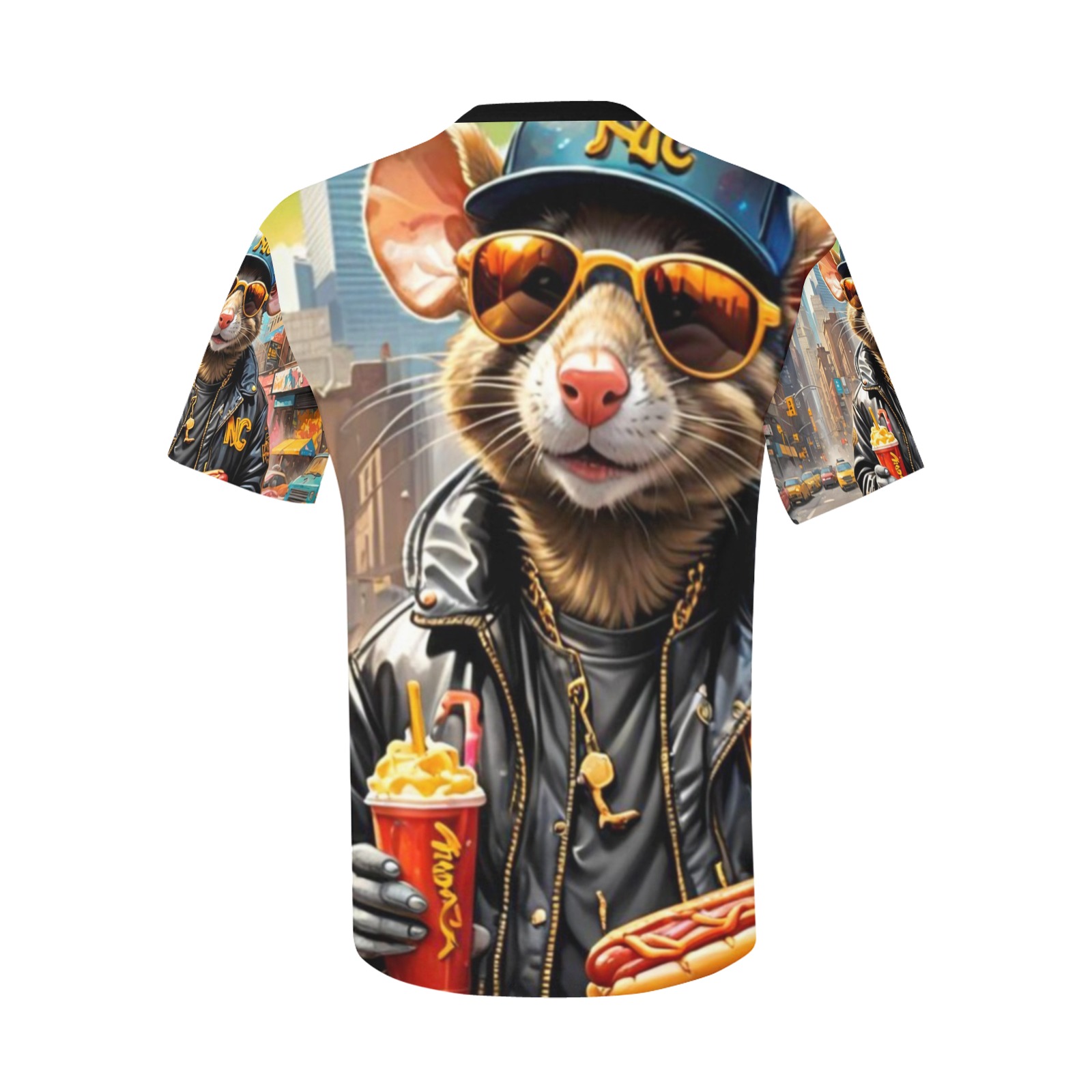 HOT DOG EATING NYC RAT 7 Men's All Over Print T-Shirt with Chest Pocket (Model T56)