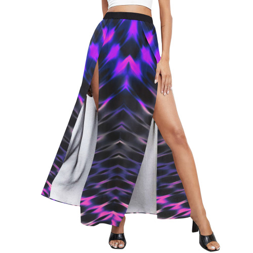 Modern Digital Hippie Tie-Dye High Slit Long Beach Dress (Model S40)