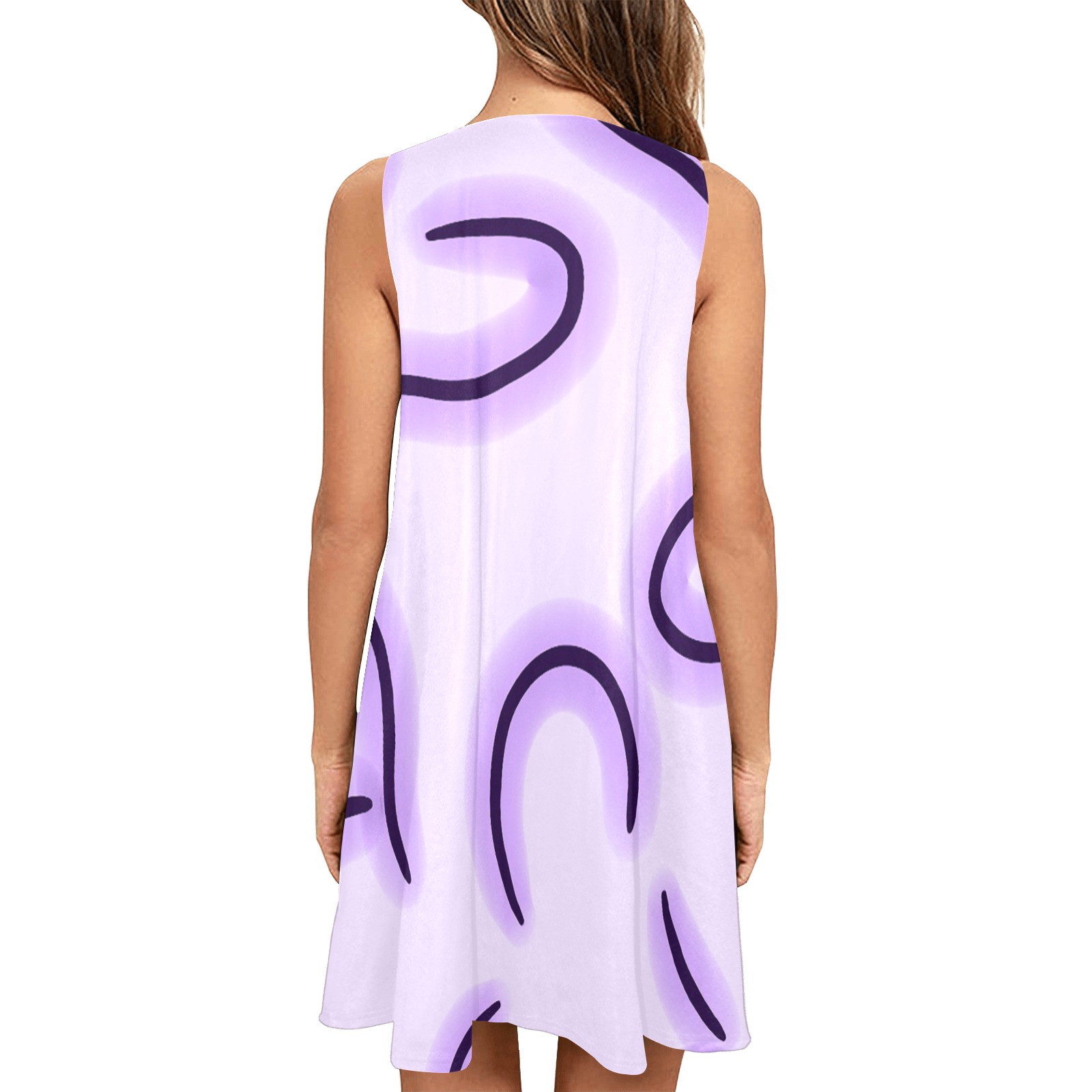 Cute Hearts Purple Sleeveless A-Line Pocket Dress (Model D57)