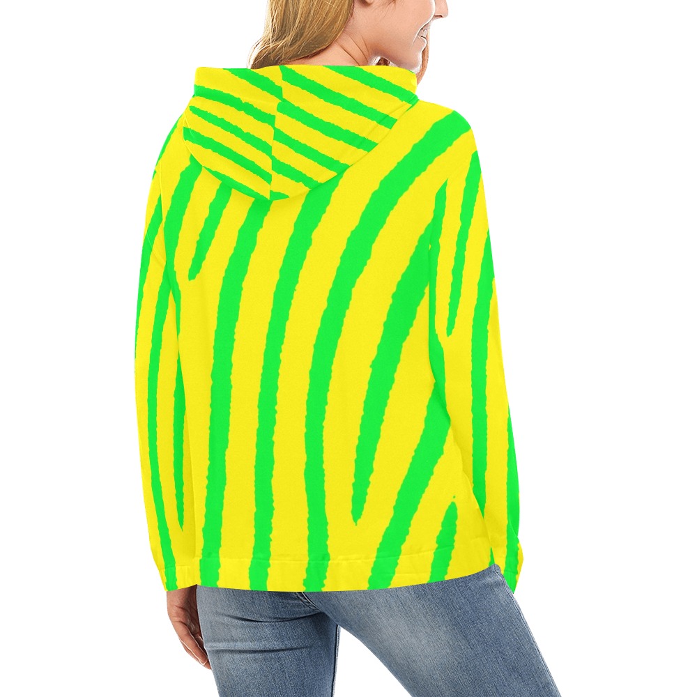 Zebra Print (Yellow & Green) All Over Print Hoodie for Women (USA Size) (Model H13)