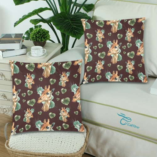 GIRAFFE Custom Zippered Pillow Cases 18"x 18" (Twin Sides) (Set of 2)