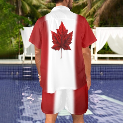 Canada Day Beach Set Men's Shirt and Shorts Outfit with Pocket (Set 26)