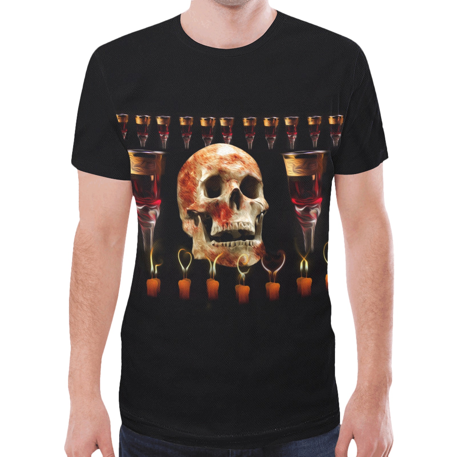 Gothic Skull Wine Candles Ritual New All Over Print T-shirt for Men (Model T45)