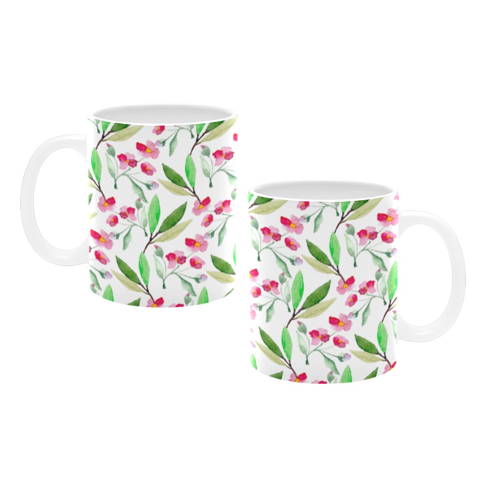 Watercolor pink floral pattern White Mug(11OZ)