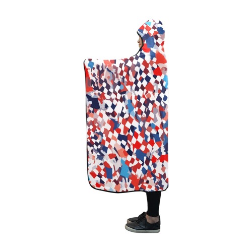White, blue, red rectangles. Modern abstract art. Hooded Blanket 60''x50''