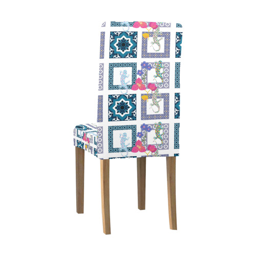 Blue Lizard Patch Mediterranean Design Removable Dining Chair Cover