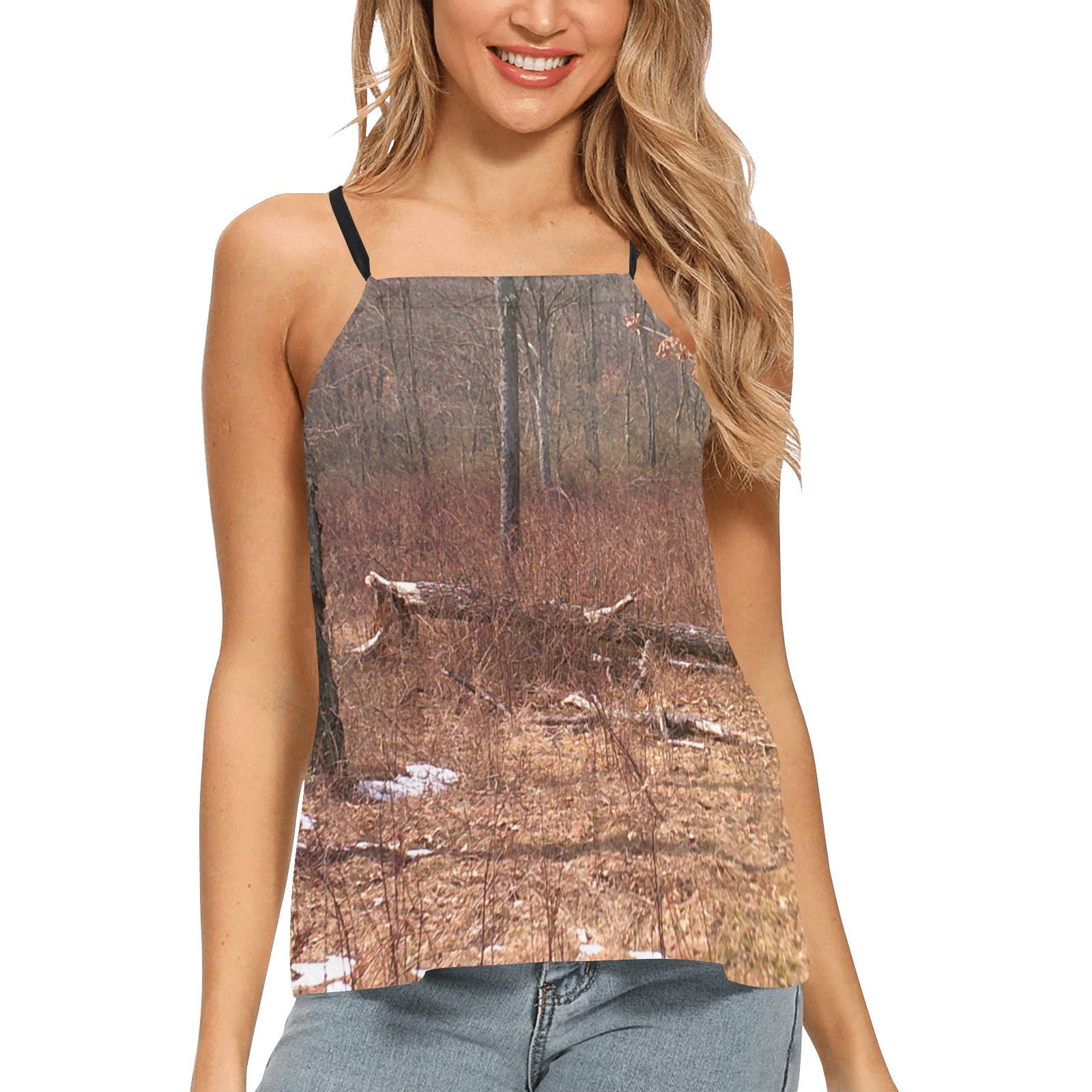 Falling tree in the woods Loose Fit Halter Neck Top (Model T68)